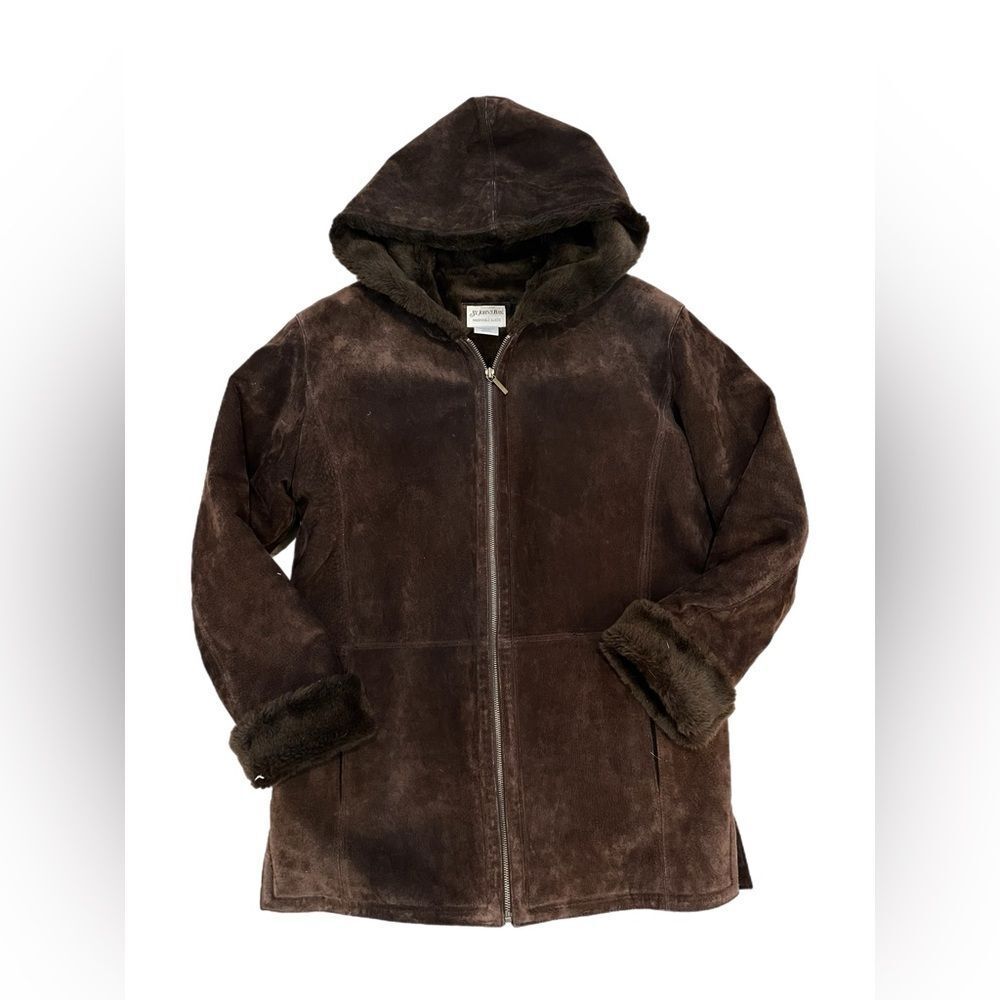 Suede leather brown fur lined jacket